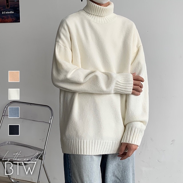 【韓国メンズファッション】サイドスリット入りタートルネックセーター シンプル カジュアル きれいめ 大人 無地 BW2368