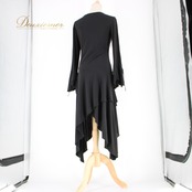 社交ダンス 衣装 スタンダード ドレス ワンピース レッスンウェア パーティドレス オールシーズン 黒 ブラック系 長袖 ラインストーン 無地 華やか おしゃれ 体型カバー フリースタイル シンプル 高級感 フェミニン 楽器の演奏や発表会に最適 キラキラ 伸縮素材 上品 秋冬用 パフォーマンス ゆったり 大人用 アシンメトリー デザイン ステージ衣装 女性用 ドレスコード