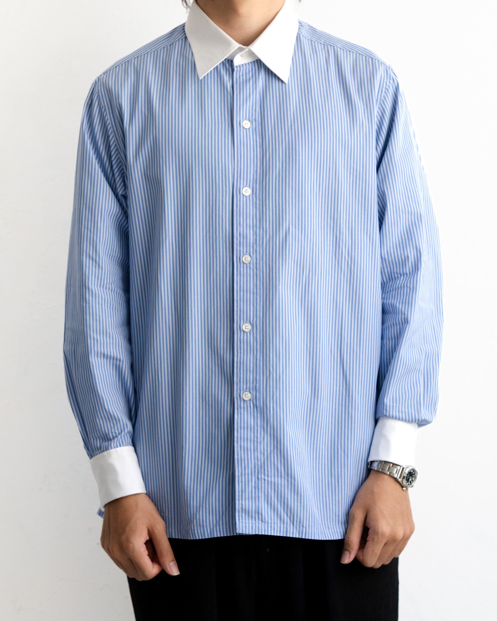 80's~] Charvet French Cuffs Stripe Cotton Shirt – Dead Stock