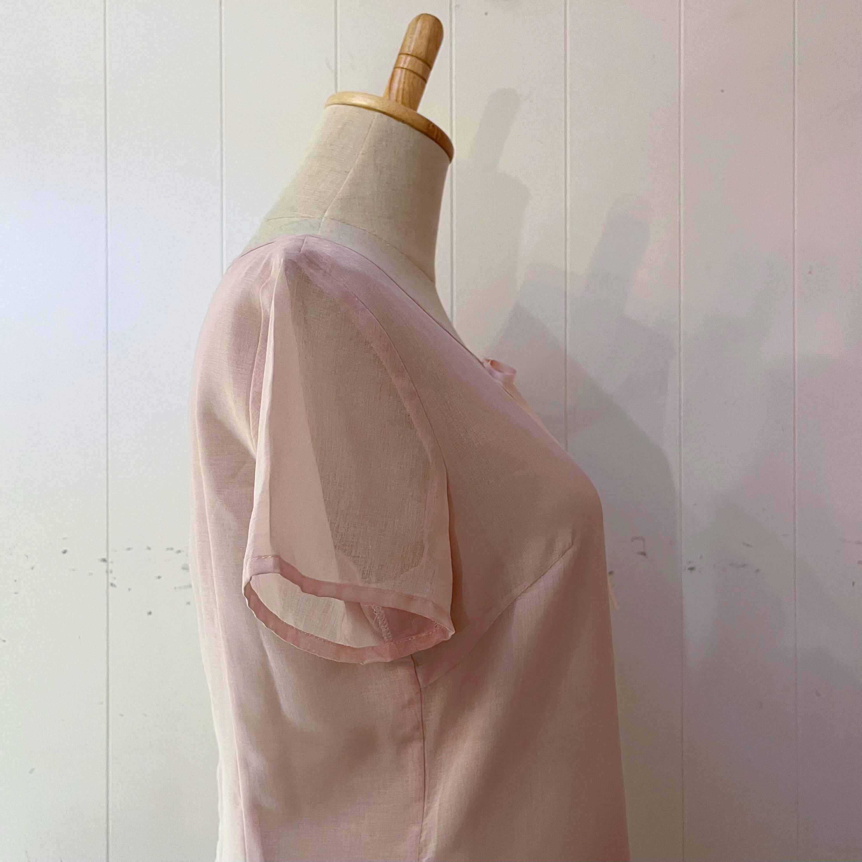 flower embroidery pink sheer one-piece