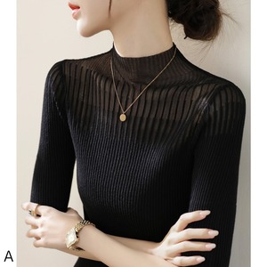 ハーフハイネックメッシュニットトップ 4color A00865