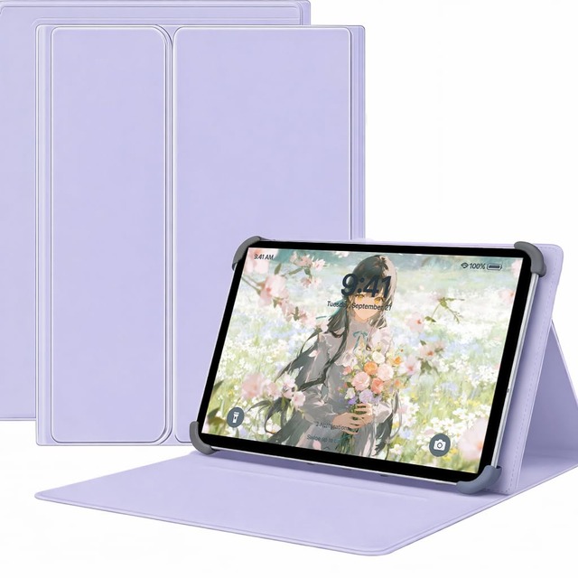 For スマイルゼミ スマイルタブレット4 (SZJ-JS203) ケース 9-11インチ タブレットケース マグネット着脱式 3段階スタンドスロット&視野角度調節 スタンド機能 四隅テンションクリップ固定 耐衝撃設計 PUレザー 高級PUレザー (ラベンダー, スマイルタブレット4)