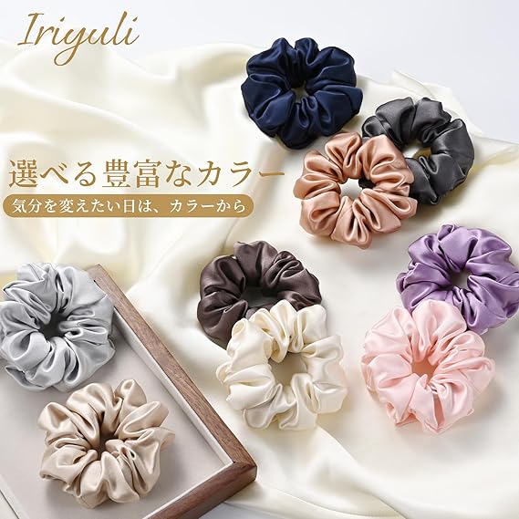 IRIYULI シルク シュシュ 3.5cm 24色 天然シルク100% ヘアゴム 19匁