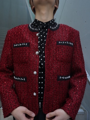 【ALUDE SELECT】Embellished red tweed jacket
