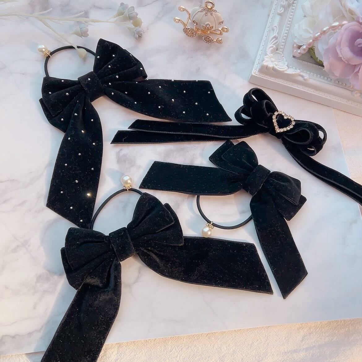 上品レディな ベルベット♡ ブラックのたらりんリボン♡ | rippy ribbon