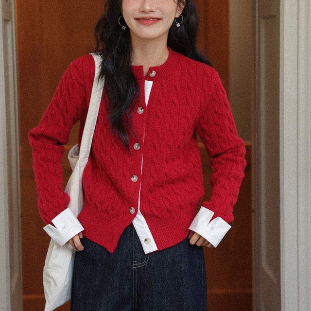 contrast knit cardigan　J00361