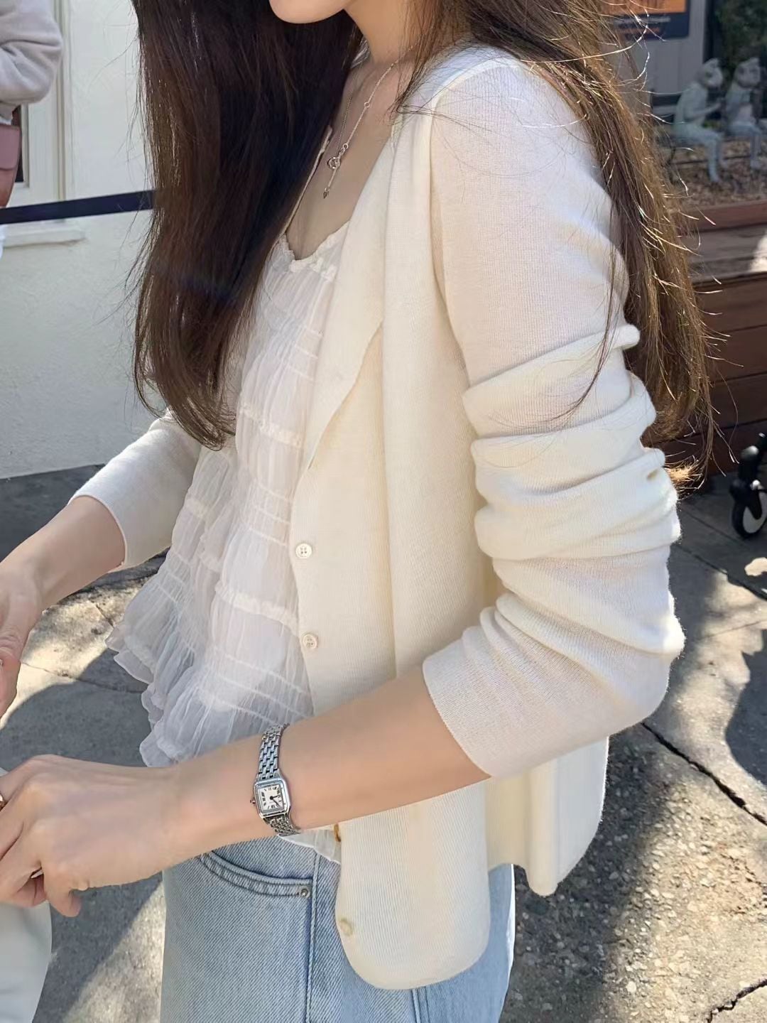 (即納) ounce / Low Silky cardigan (ivory)