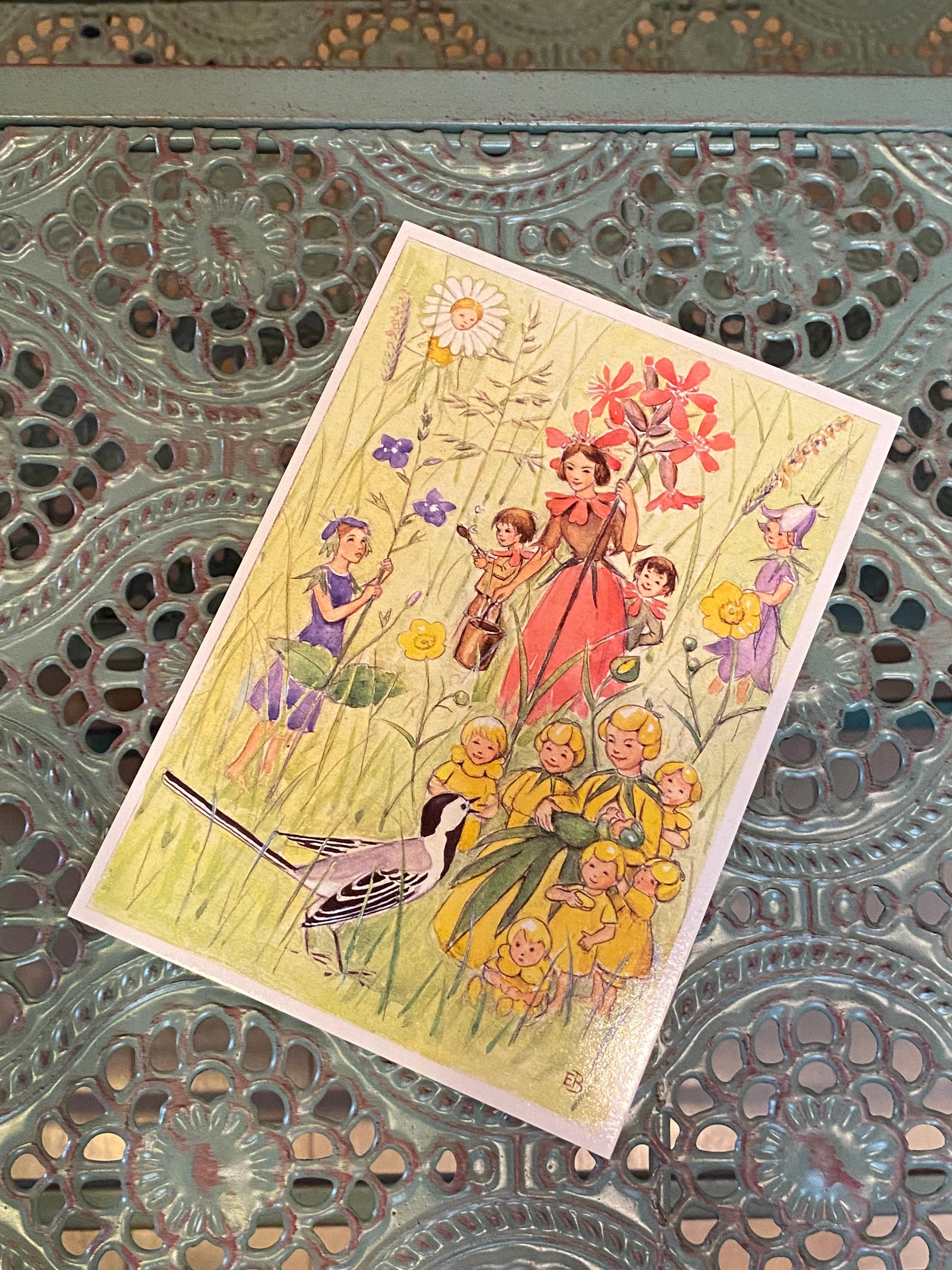 北欧 絵本作家 鳥 花 妖精 こびと エルサベスコフ ポストカード スウェーデン コチカーニバル