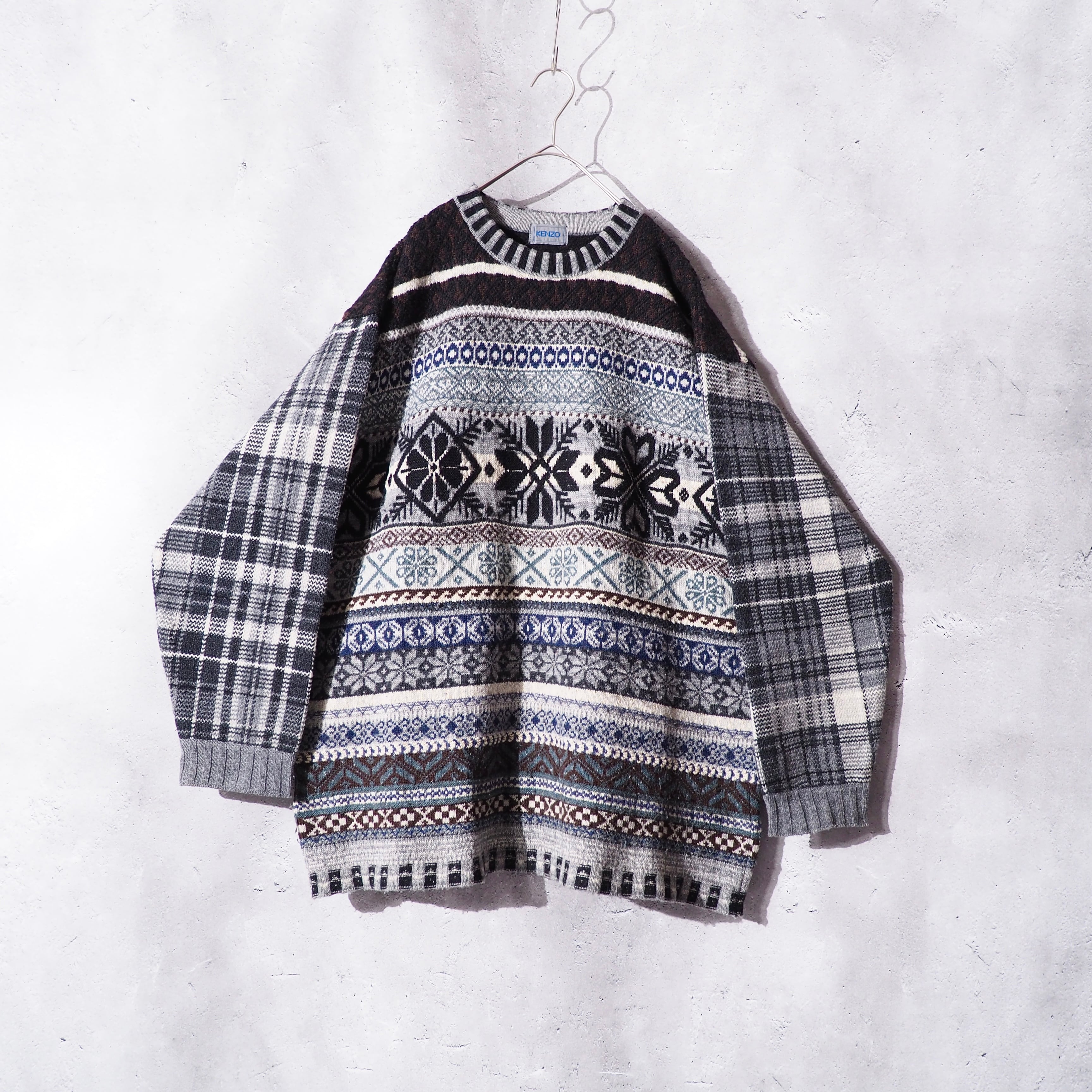 1990s ” KENZO ” Cold Nordic × check pattern combinations vintage knit