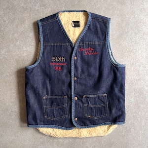 1970s ROE BUCKS Denim Boa Vest Made in USA L G554