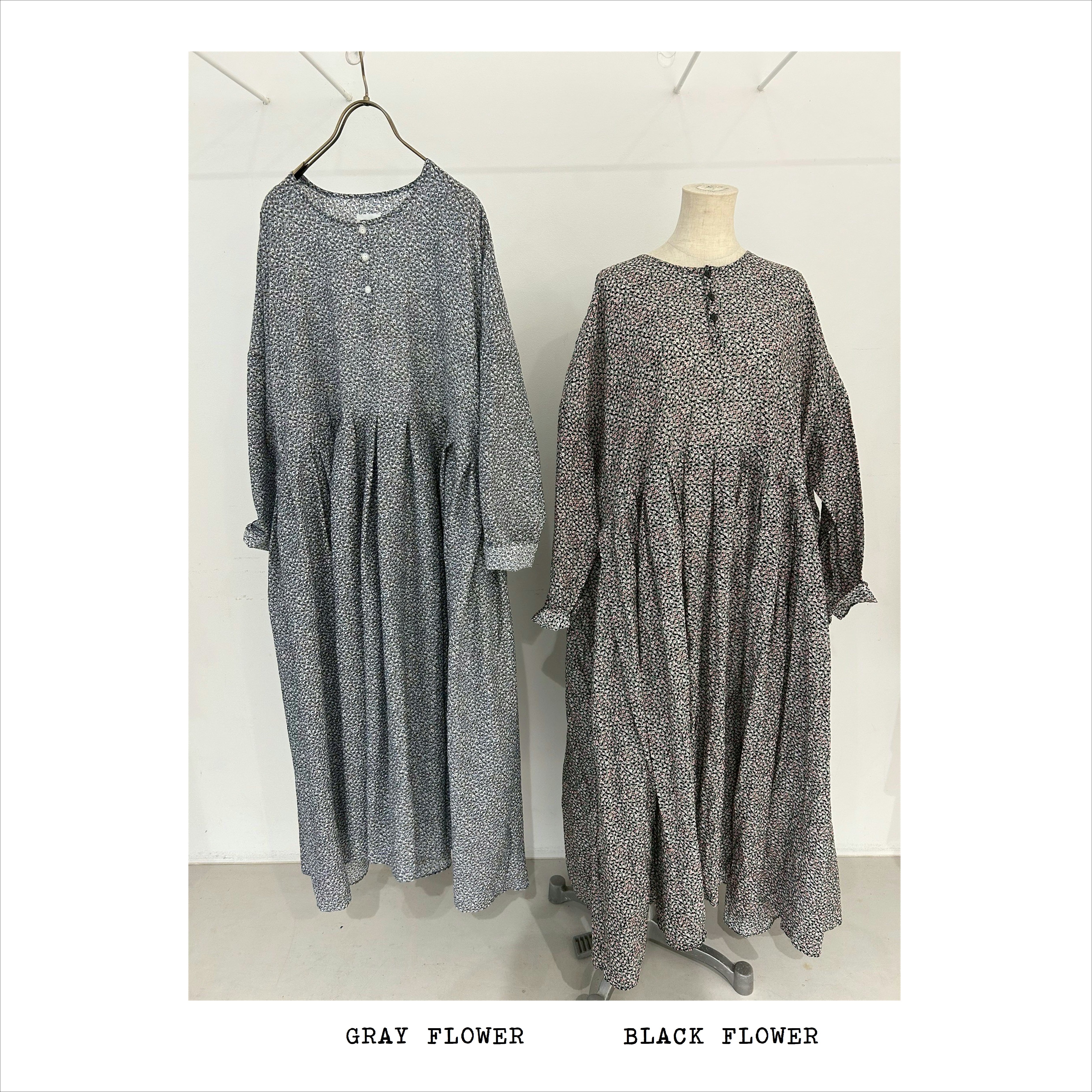 【one flower】 ミニフラワープリント バイカラーワンピース【洗濯機洗い可／イージー