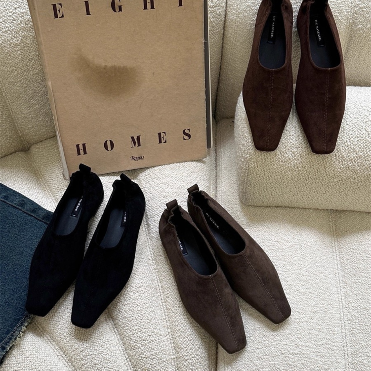 Square Toe Suede Flats T3853