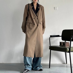 CONTRAST COLLAR DOUBLE BREAST LONG JACKET COAT 1color M-14655