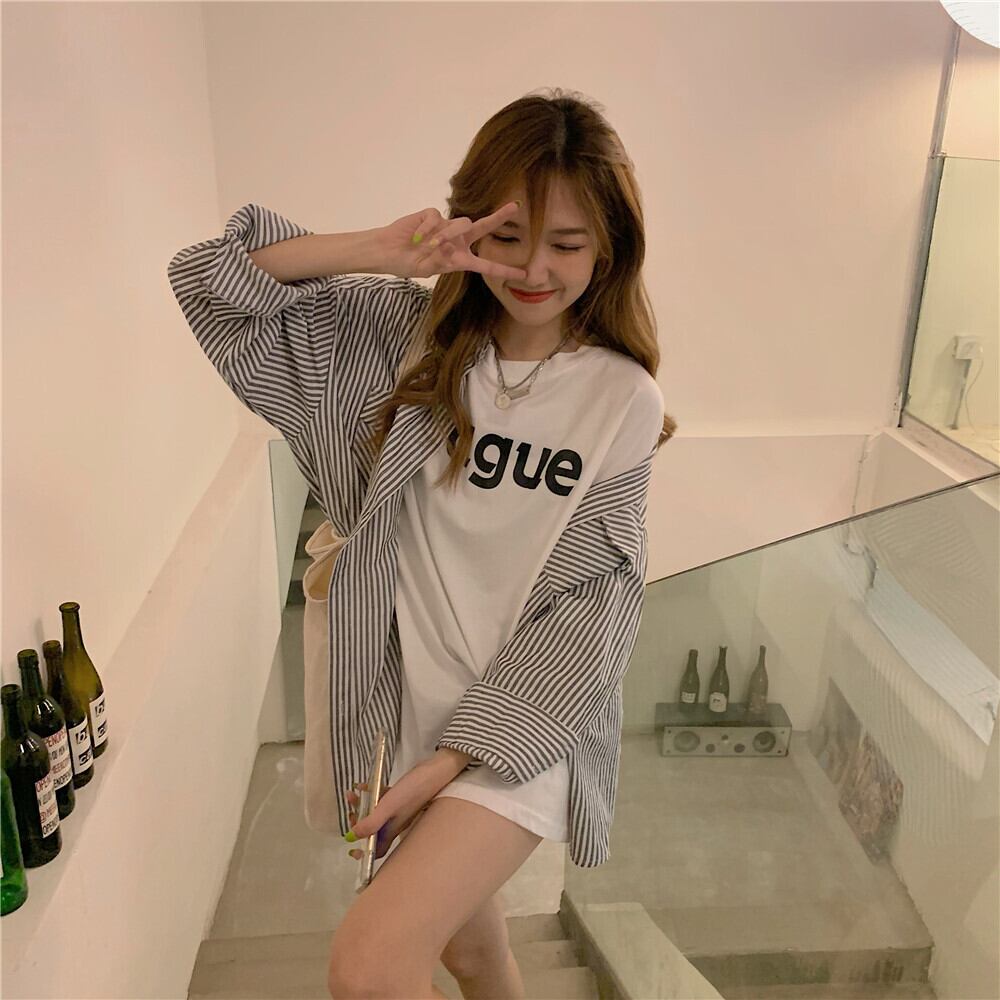 カジュアルサマールーズストライプシャツ Tシャツ トップス 夏物 ドラファッションホール7384290569