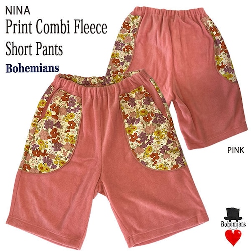 NINA PRINT COMBI FLEECE SHORT PANTS ニーナ プリントコンビ フリース ショートパンツ イージーパンツ BOHEMIANS ボヘミアンズ JAPAN