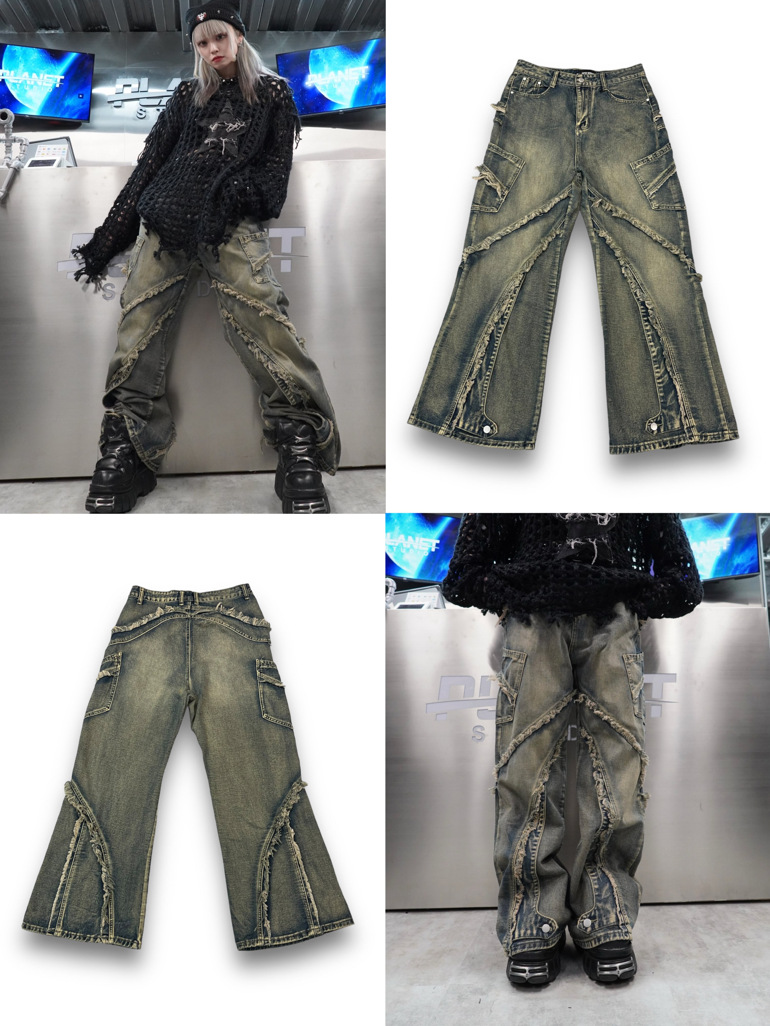 【PLANET STUDIO】vintage fringe denim pants