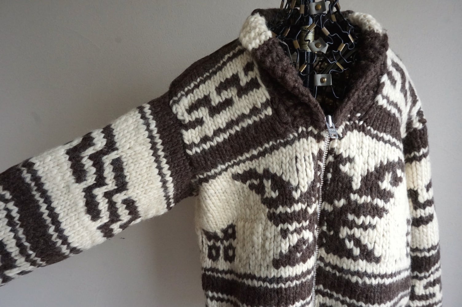 1990's CANADA製 サンダーバード柄 ジップアップ カウチンセーター