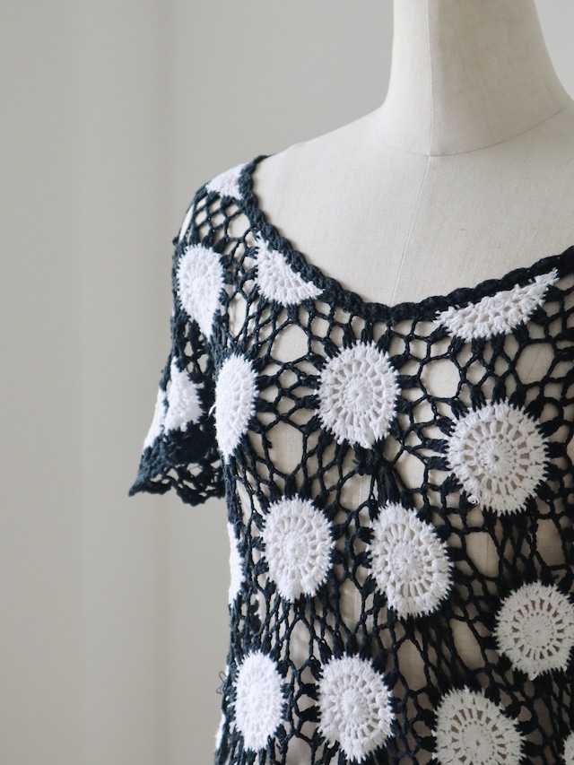 ●flower crochet knit tops