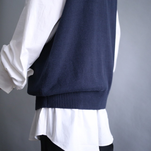 rib double line design loose knit vest