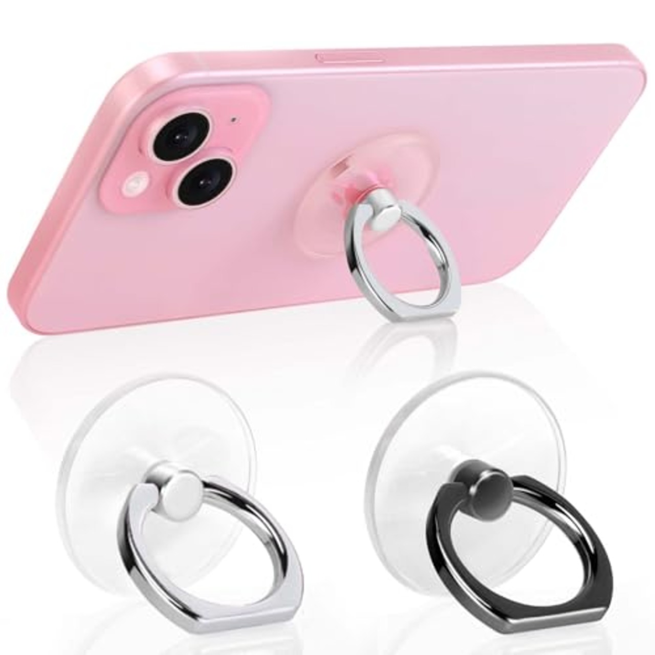 Jsoerpay スマホリング 透明 薄型 バンカーリング 360°回転 落下防止 指輪型 スタンド機能 スマホ用透明 スマホ リング、ほとんどのスマホ、タブレット、ケースに対応（1シルバー+1ブラック）