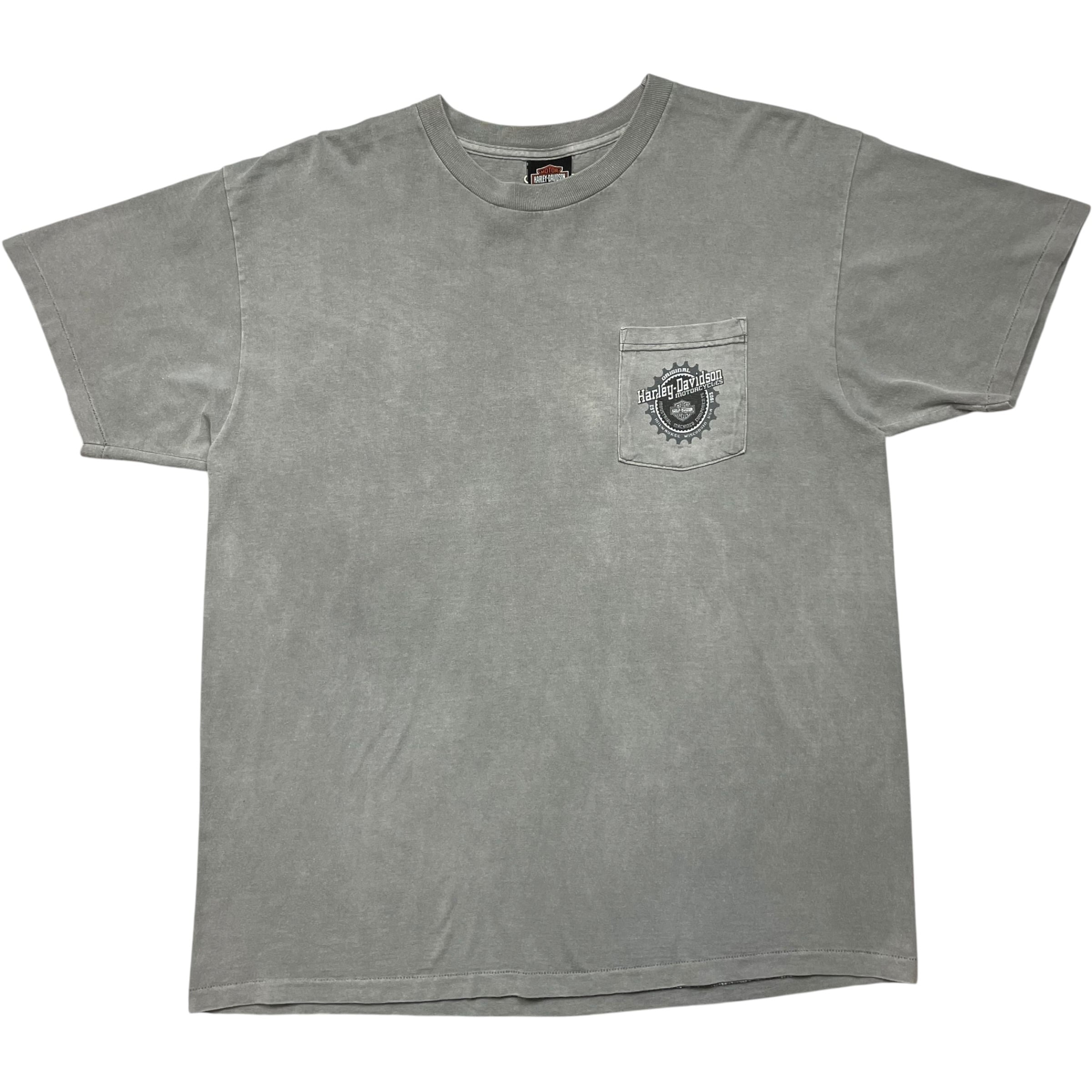 《L》 Harley-Davidson ハーレーダビッドソン Tシャツ グレー プリントデザイン シングルステッチ USA製 90年代 vintage no.10183