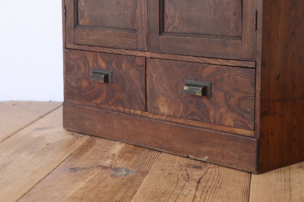 レトロ 小振り ガラスキャビネット 本箱 収納 ラック 引き出し 抽斗 2