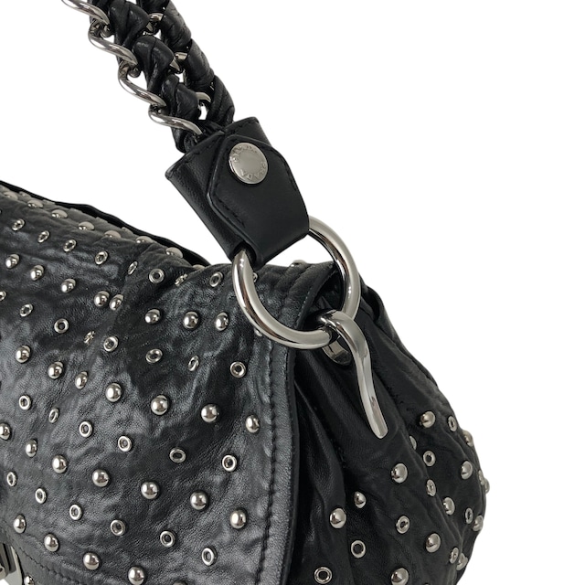 PRADA プラダ ショルダーバッグ ブラック プッシュロック レザー スタッズ セミショルダー vintage ヴィンテージ オールド mh4vuk