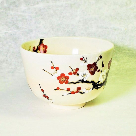 抹茶碗 色絵 紅白梅にうぐいす | 京焼窯元 橋本城岳