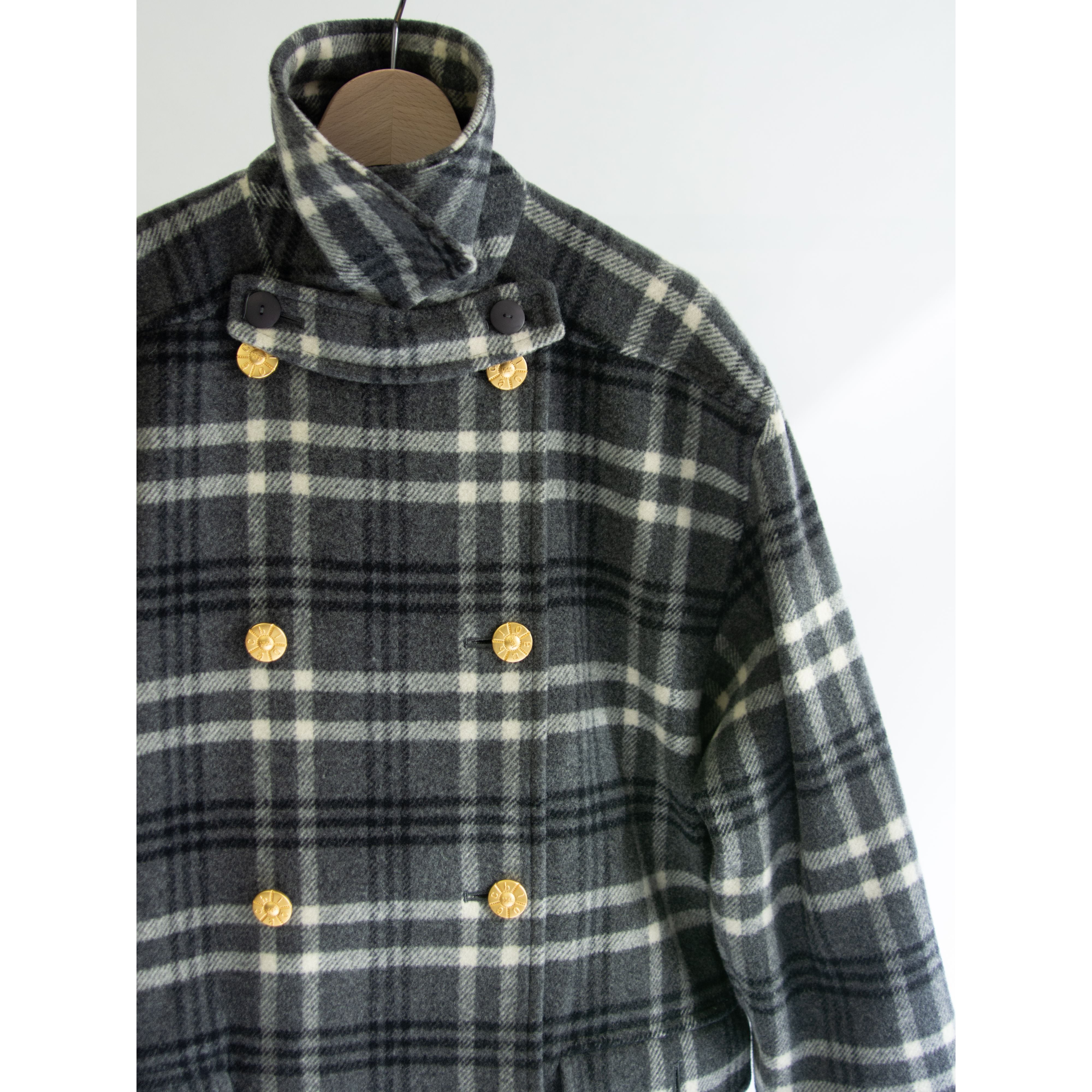 【Miss Chloe】Made in Japan wool-nylon check pattern double breasted long coat（ミスクロエ 日本製 ウールナイロン ダブルブレステッド チェック柄ロングコート）11d
