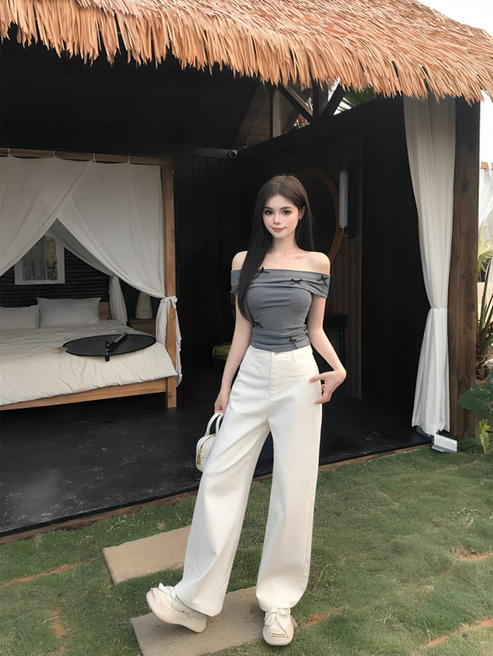 2ユースオフショル＆ワンショルダーリボントップス | 韓国/ワン