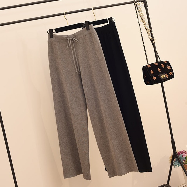 パンツ ニットパンツ ロングパンツ クロップド丈 シンプル 無地 大人カジュアル ゆったり ワイド