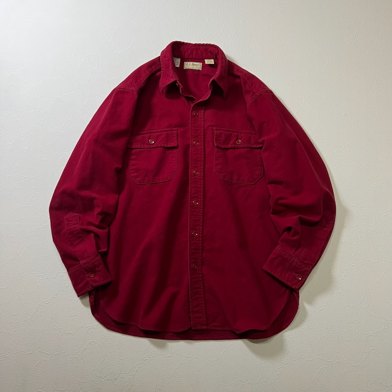 80s USA L.L.Bean シャモアクロス 長袖シャツ エルエルビーン レッド 15 1/2 古着