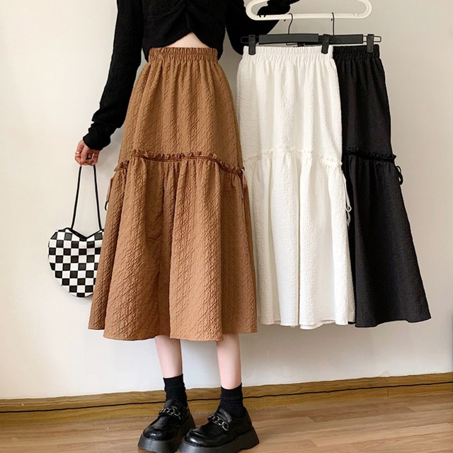 【韓国通販 dgo】ハイウエストティアードスカート 3colors カーキ/ホワイト/ブラック(W1729)