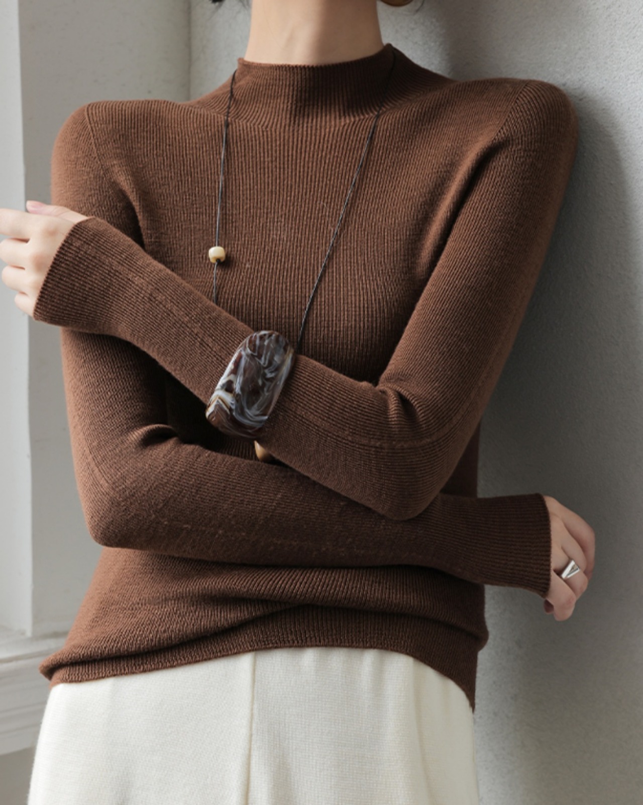 Half turtleneck slim knit Top　T20115