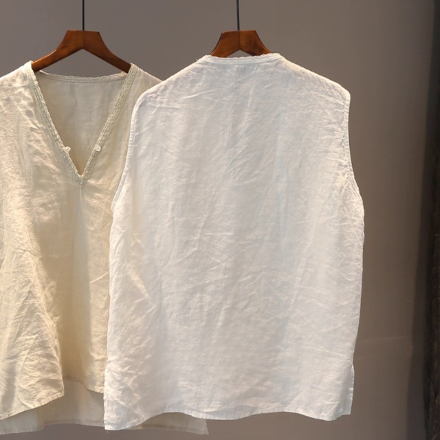 Vネック ノースリーブシャツ 2color  00230