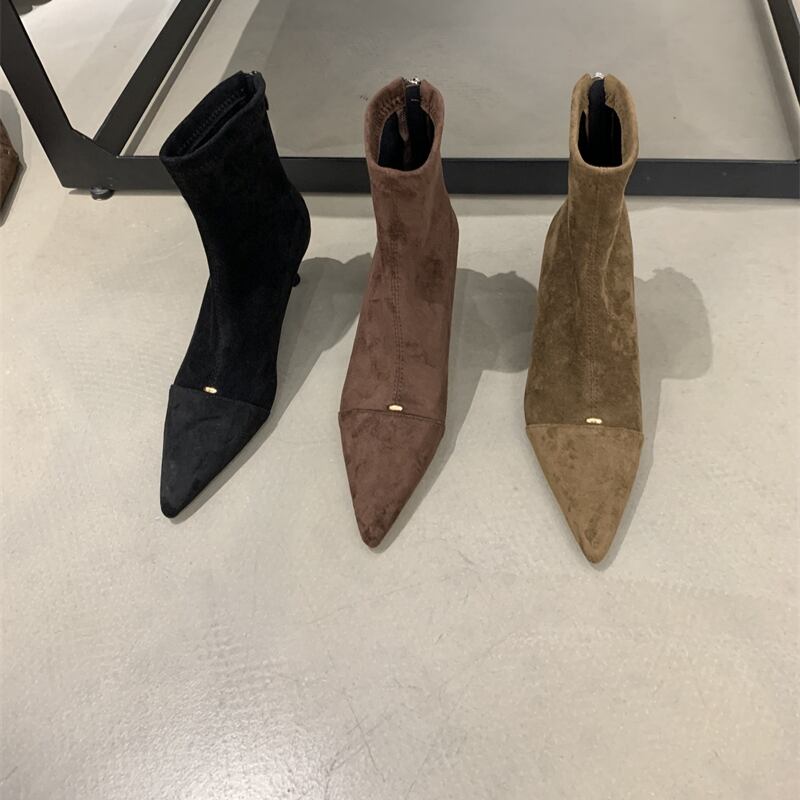 ポインテッドトゥ バックジッパー ショートブーツ ◆3color 204491