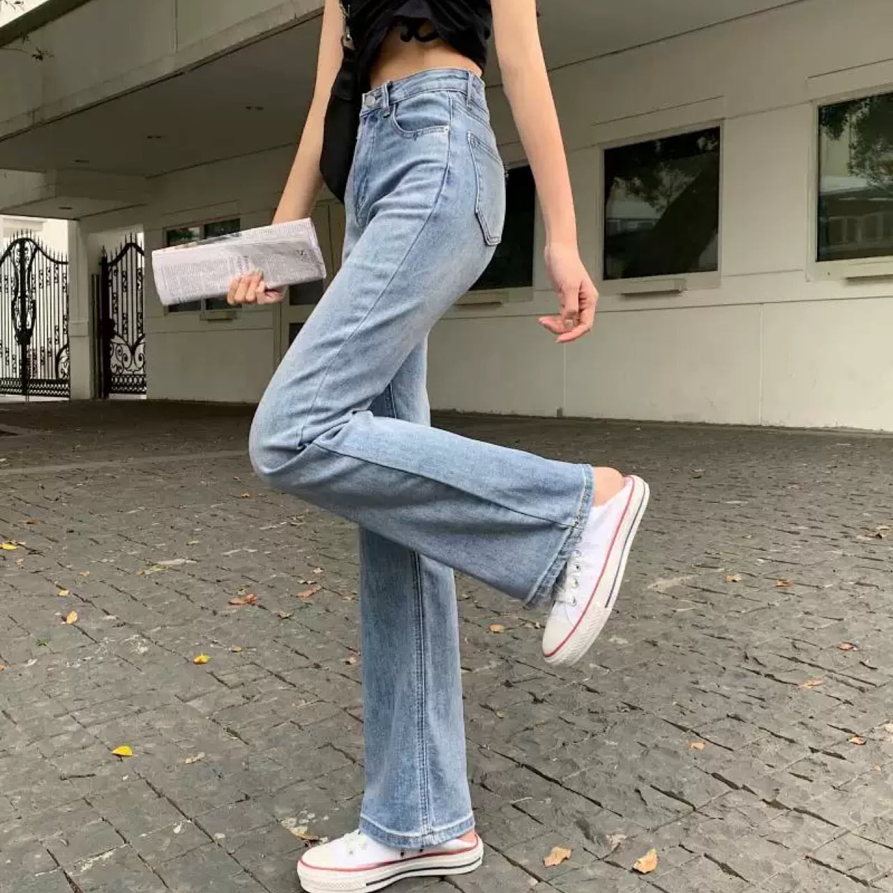 パンツ デニムパンツ ジーンズ 韓国ファッション 大人カジュアル 大人可愛い レディース ハイウエスト ロングパンツ 無地 シンプル かっこいい Luluca 韓国トレンドファッションLuluca-ルルカ- 韓国風 ジーパン XLサイズ めんず かっこいい デニム