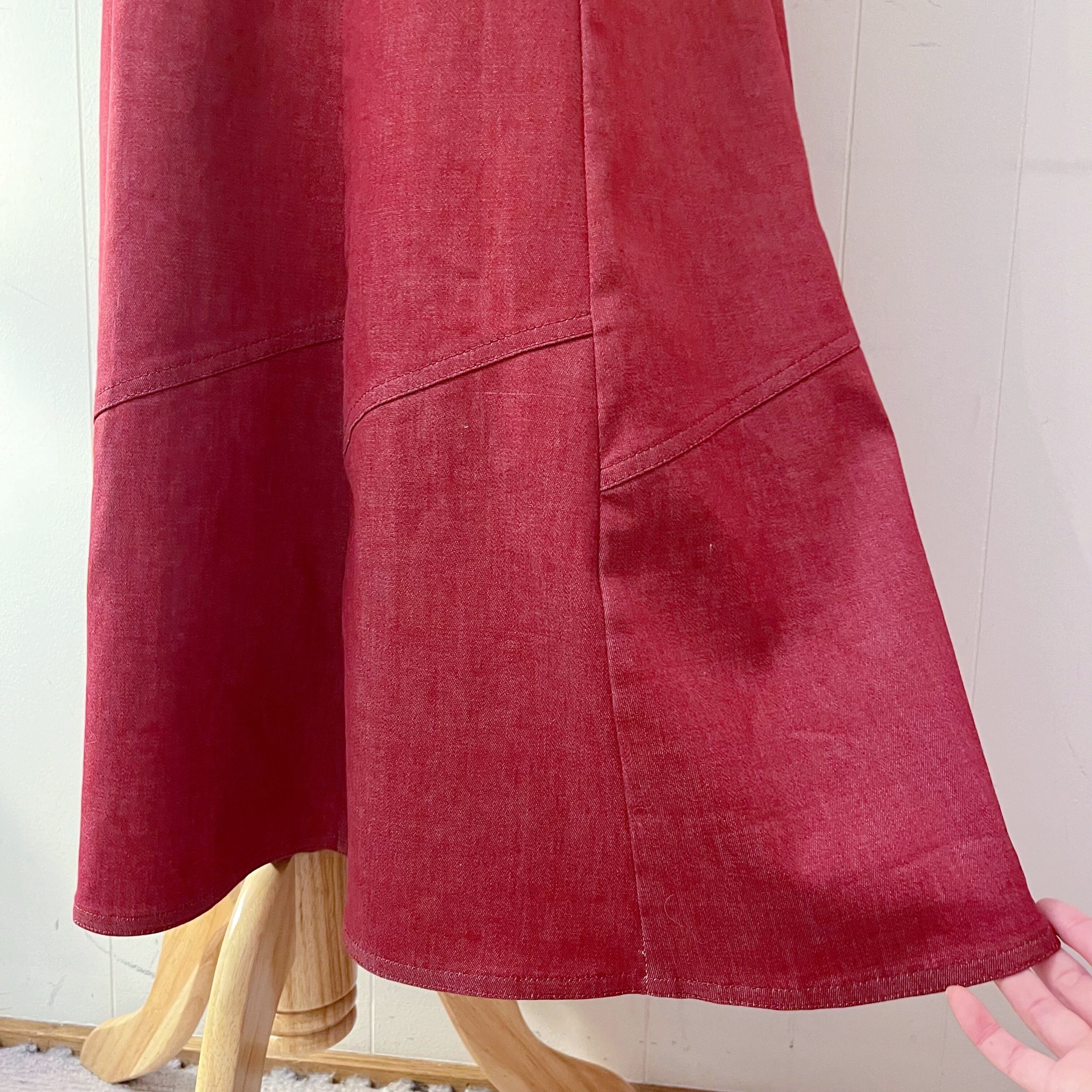 red denim seams flare skirt
