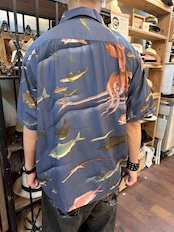 HOUSTON/ヒューストン x伊藤若冲COTTON RAYON ALOHA SHIRT(魚くし)/アロハシャツ