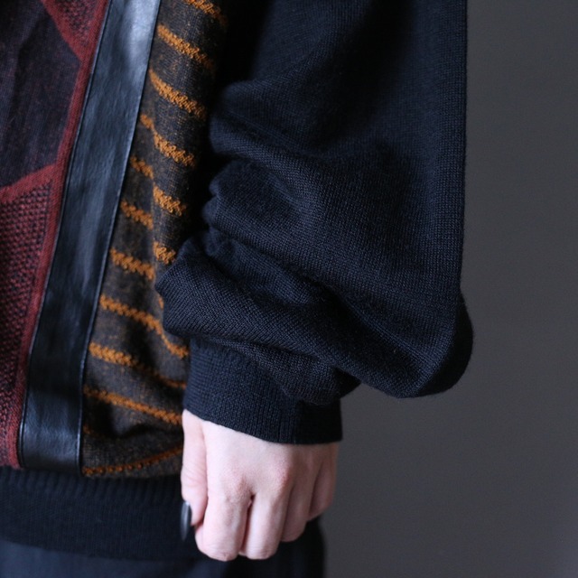 fake leather taping design over silhouette sweater