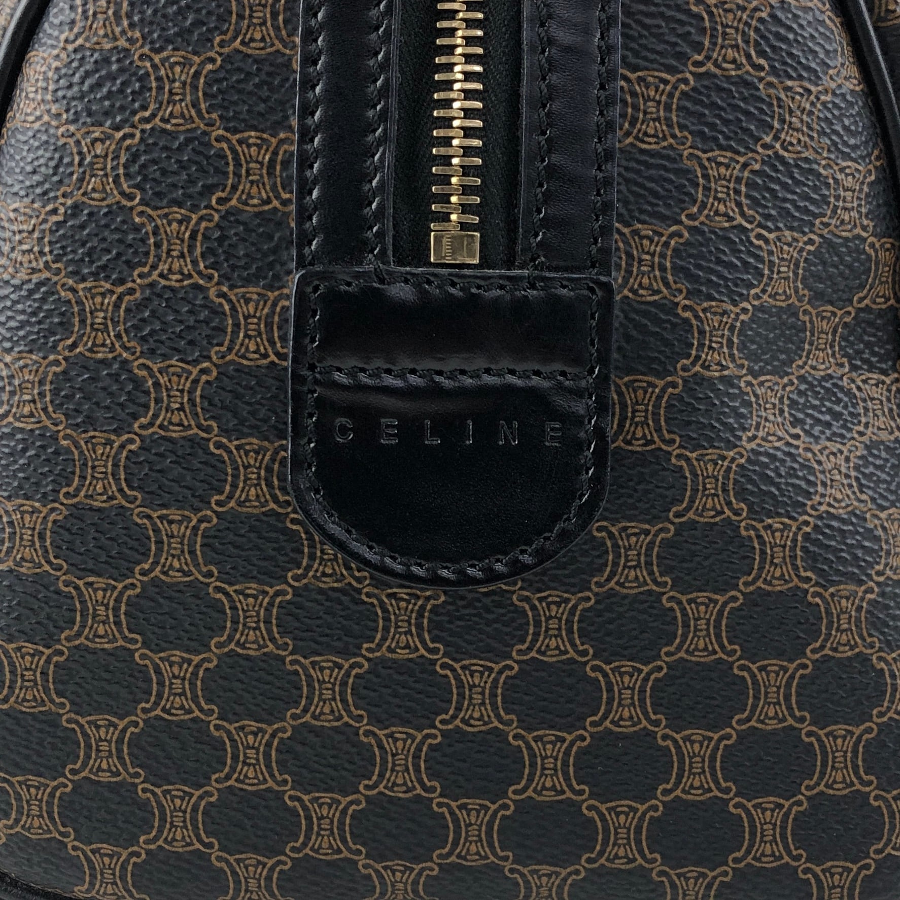 CELINE セリーヌ マカダム ボストンバッグ ブラック PVCレザー vintage