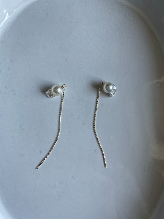 akoya 金魚パール K10YG ball chain pierce single