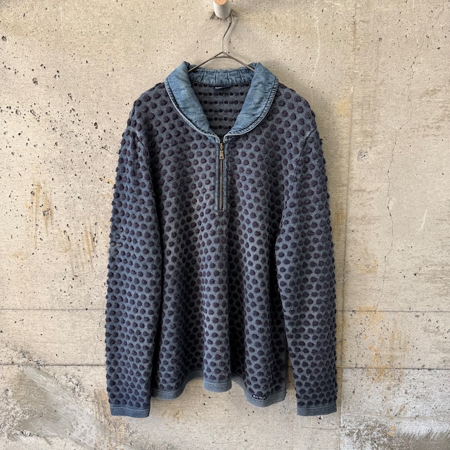Blue knit zip-up jacket