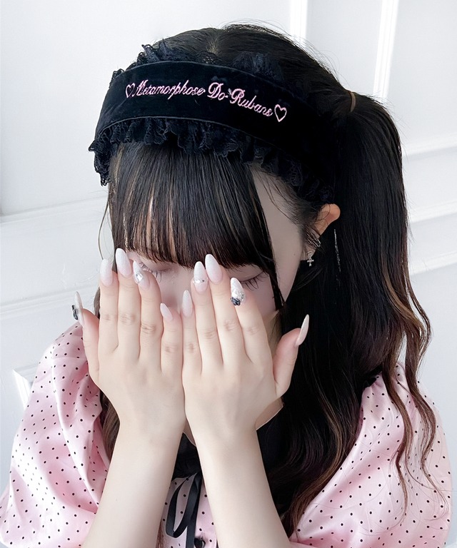 ロゴ刺繍レースカチューシャ(ブラック)