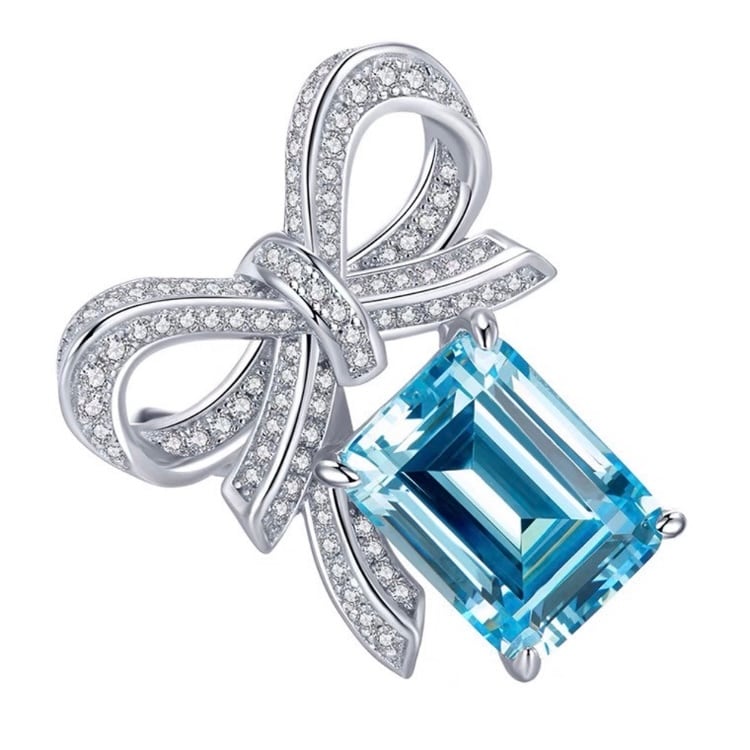 リボン 人工アクアマリン エメラルドカット 長方形 高炭素ダイヤモンド