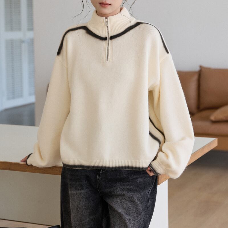 ハーフジップ ハイネック ゆったりニット N00284