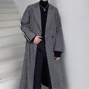 Striped Sleeve Check Long Coat【TR3355】