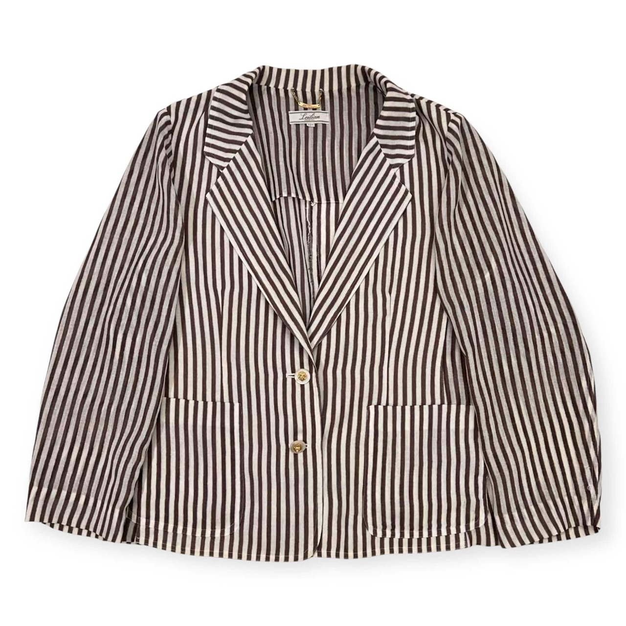 Leilian レリアン 豪華ボタン ストライプ テーラードジャケット 17+/ブラウン×ホワイト レディース