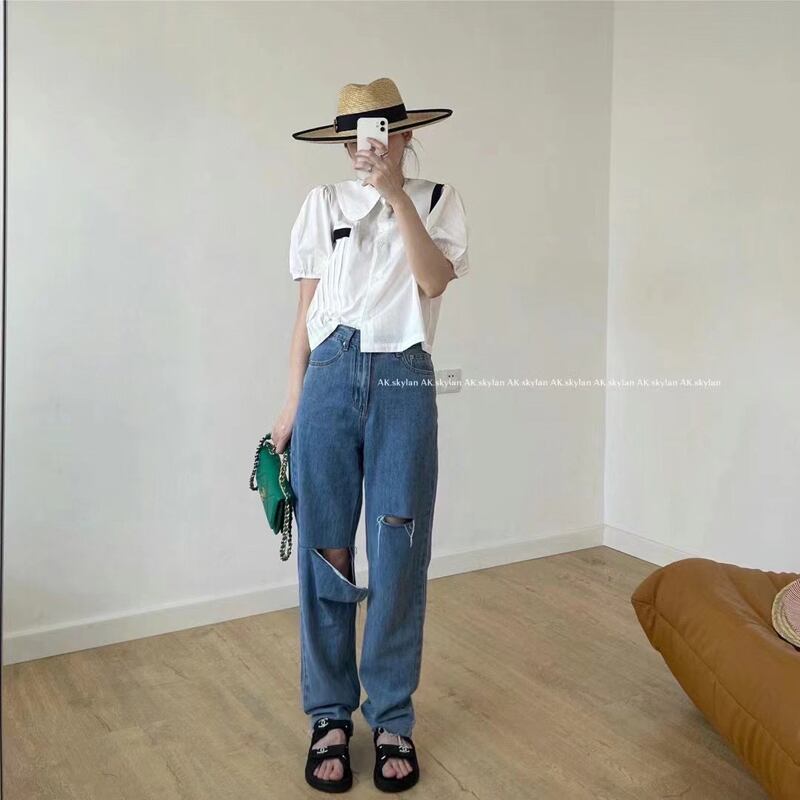 ジーンズ サマースタイルルーズウェスト薄手パンツ 夏物 ビッグFスモールZ韓国91181795689