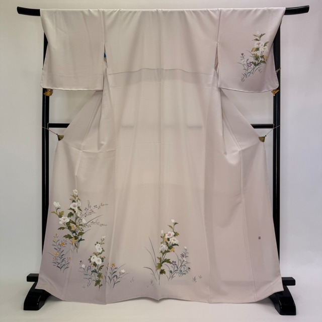 訪問着 付け下げ 大きい 幅広 新品 未使用 礼装 正絹 裄70cm LL サイズ オフホワイト 薄い紫 証紙付き 6293